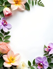 Elegant floral arrangement with roses, orchids, and lilies. Perfect for invitations, cards, or any design needing a touch of springtime.