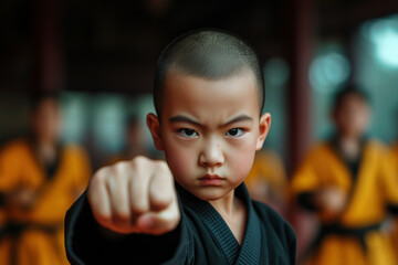 Young Shaolin Monk: A Portrait of Determination and Focus in Martial Arts Training
