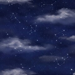 This artwork titled "Celestial Dreams" is a captivating depiction of a starry night sky. The image features a dark blue background speckled with countless twinkling stars.