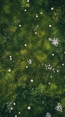 Obraz premium A serene view of a lush green meadow dotted with delicate white and yellow flowers. Nature’s beauty invites peace and tranquility into your life. Generative AI.