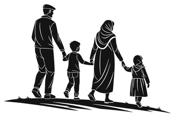 A Muslim Family Walking Together