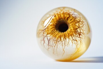 A close-up of an eyeball with a plant growing out of it, suitable for medical or surrealistic concepts