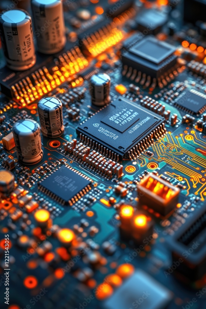 Aufkleber high-tech electronics on a circuit board, ideal for tech-related projects or illustrations