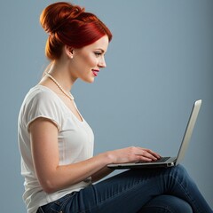 Naklejka premium Beautiful woman using a laptop computer.