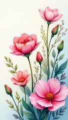 Intricate watercolor blooms, soft pastel hues, template, abstract