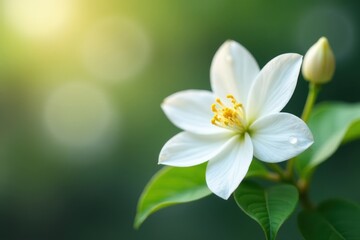 Delicate white jasmine blossom, pure petals, soft focus, stock, flora