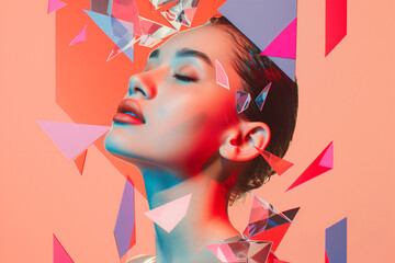 Obraz premium Trendy Abstract Portrait of a Woman in Studio Setting, Modern Art Style with Creative Composition and Unique Aesthetic Appeal