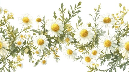 Fototapeta premium A bouquet of white and yellow flowers on a white background