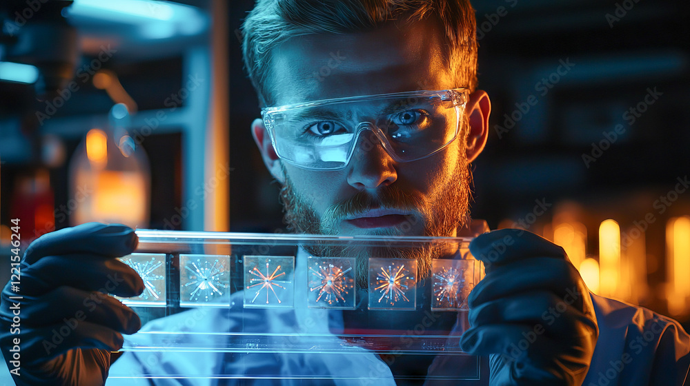 Aufkleber scientist examining quantum patterns with protective gear in laboratory setting. concept of advanced
