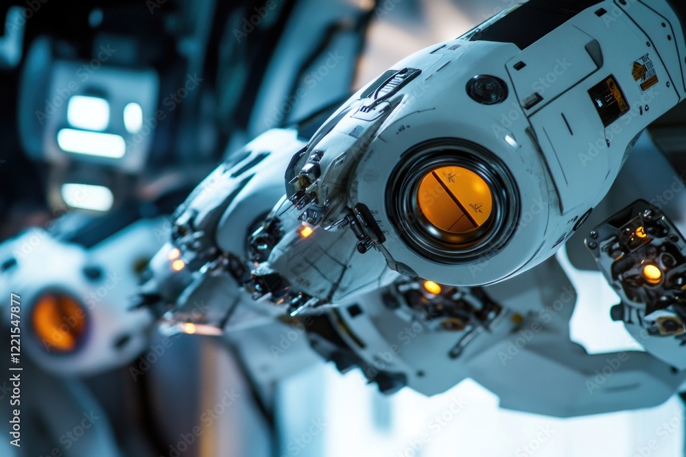 Aufkleber a detailed view of a robotic arm showing its mechanical components and details