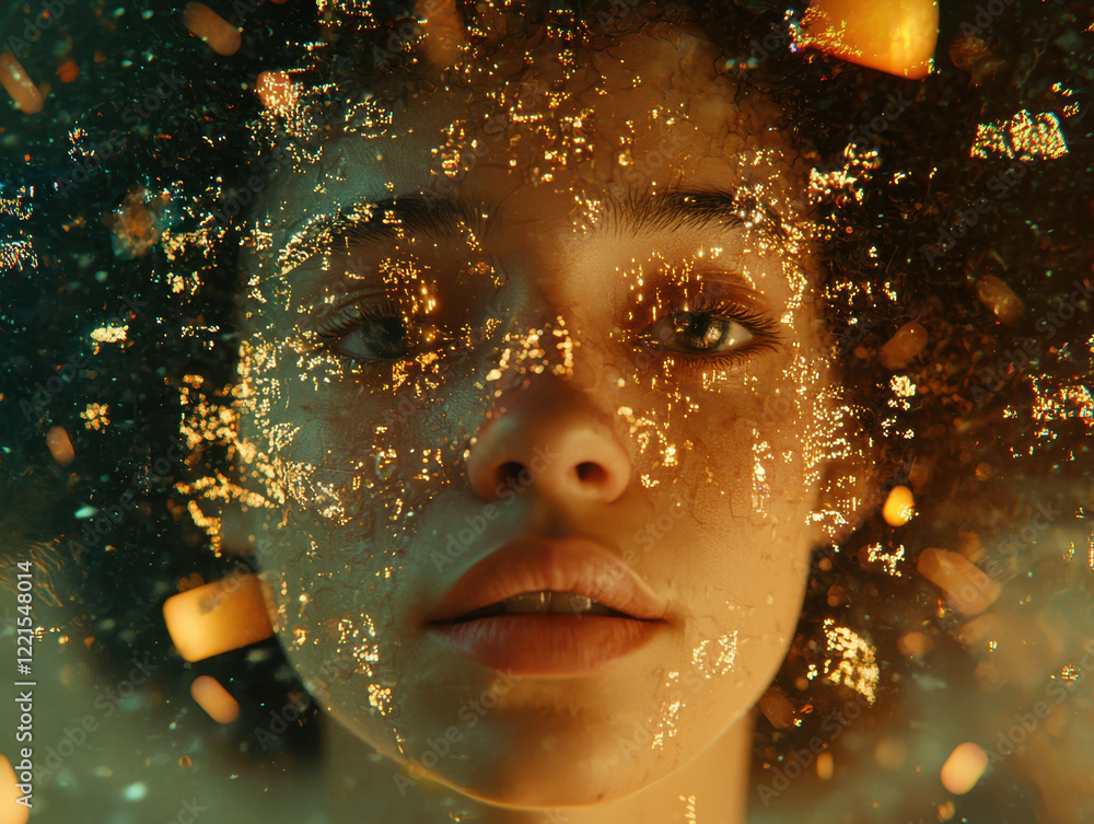 Poster portrait blending human features with digital elements creates a futuristic visual masterpiece in ul