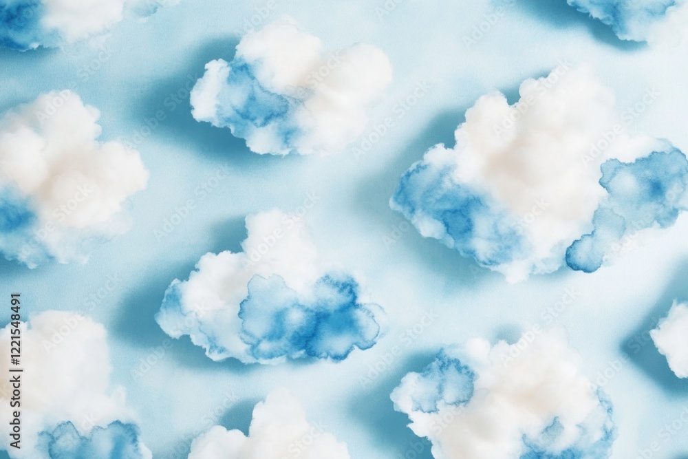 Poster a group of clouds floating on a calm blue surface, great for backgrounds or weather-related concepts