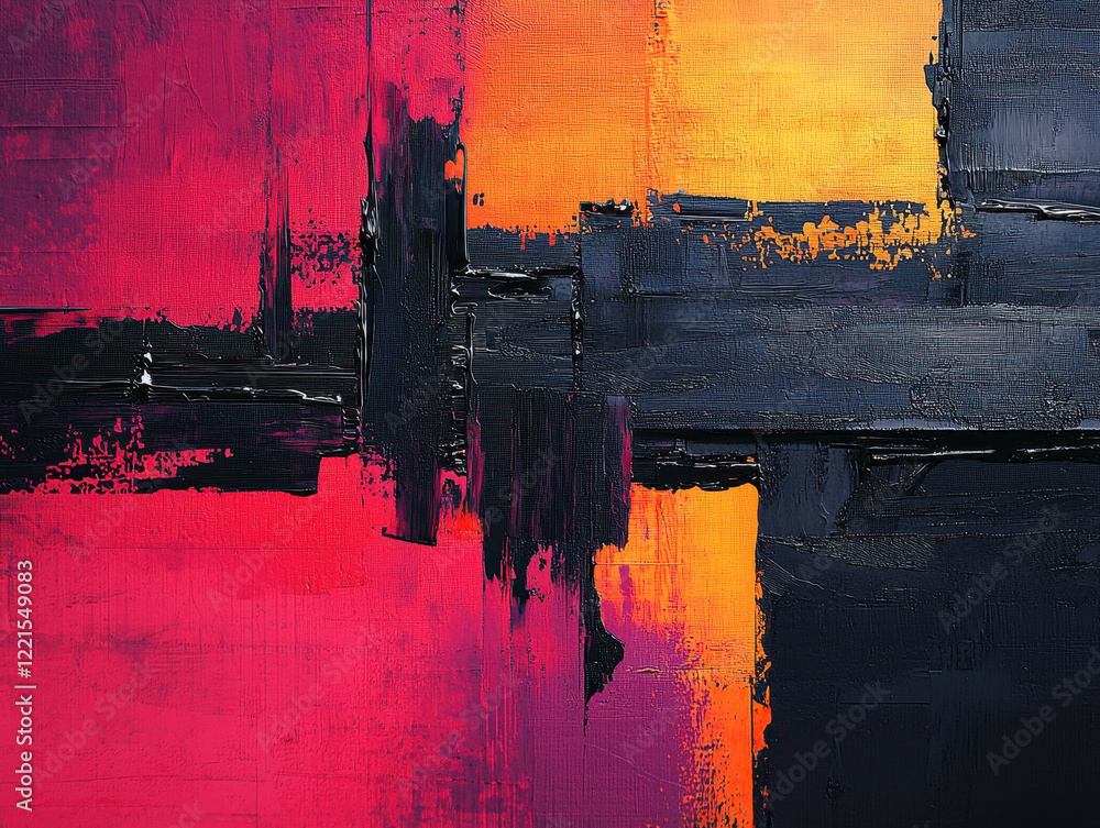 Poster vibrant abstract painting in progress showcasing chaotic splashes of color and energetic brushstroke