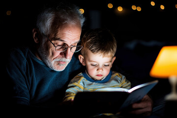 Grandfather and Grandson Sharing a Bedtime Story: A Heartwarming Moment of Intergenerational Connection and Love