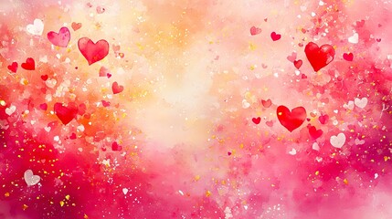 Obraz premium Romantic Watercolor Art with Red Hearts on Pink Background Concept of Love Celebration, Passionate Romance, Heartfelt Emotions, Valentine's Day Illustration. Copy space