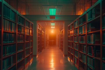Blurred Library Bookshelves with Abstract Collegiate Atmosphere and Soft Focus Effect, Academic Study Environment Concept