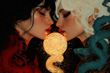 Enigmatic Women with Dragons: A Fantasy Art Masterpiece