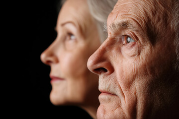 Fototapeta premium A Pensive Portrait of an Elderly Couple: A Close-Up Look at Aging, Time, and Life's Journey