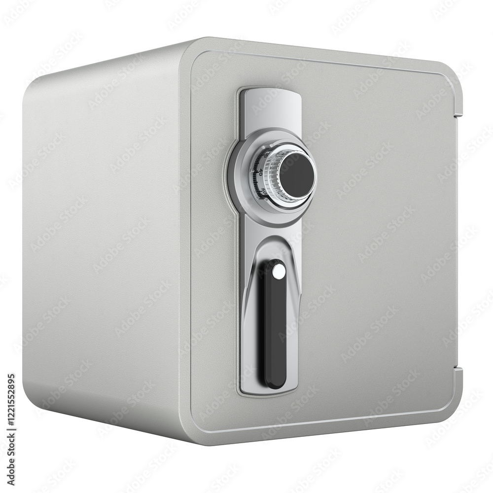 Poster safe box. combination lock safe, 3d rendering isolated on transparent background