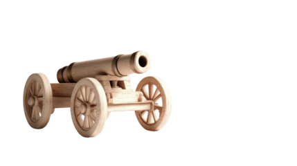 Ancient cannon on wheels on transparent background 