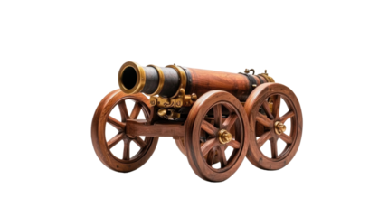 Ancient cannon on wheels on transparent background 