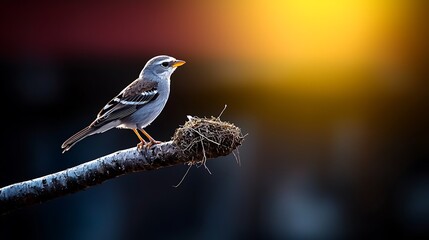 Fototapeta premium Bird sunset perch nest nature wildlife