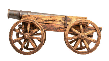 Fototapeta premium Ancient cannon on wheels on transparent background 