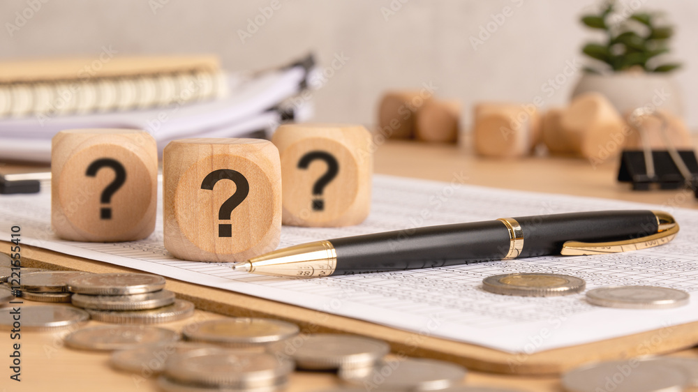 Poster engaging curiosity in learning through interactive wooden blocks featuring question marks