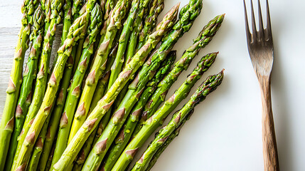 A fork is next to a bunch of green asparagus. generated using AI