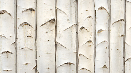 Fototapeta premium Close-up of textured birch bark forming a natural wall. Creamy white tones and unique patterns create a beautiful backdrop.