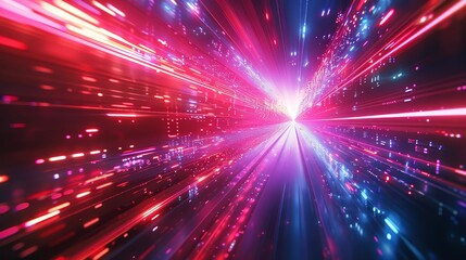 Naklejka premium Vivid Light Rays Creating a Dynamic Abstract Background With Blue and Red Colors in a Digital Space at Night