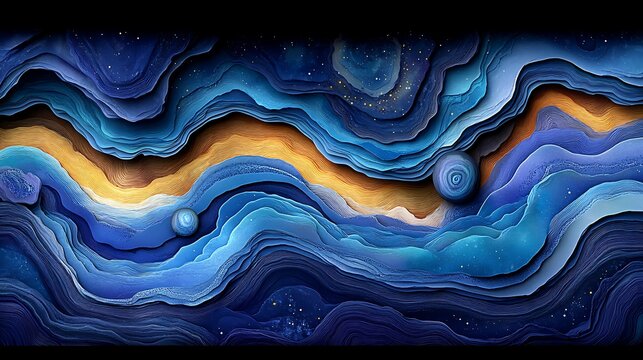 Abstract waveforms of cool blues and purples with glowing highlights.