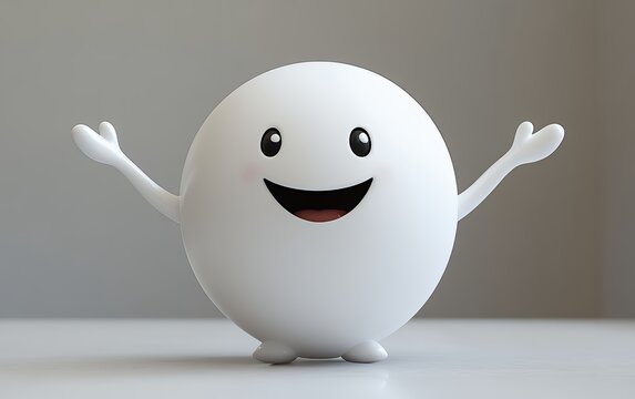 Cheerful White Character With Arms Raised in a Welcoming Pose in a Minimalist Indoor Setting