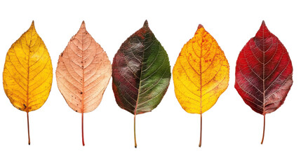 Autumn colored leaves on transparent background