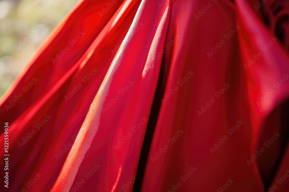 Poster a close-up shot of a vibrant red cloth with intricate patterns and textures