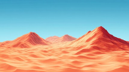 Naklejka premium Vast Desert Landscape With Orange Mountains Under a Clear Blue Sky During Mid-Day Hours