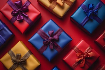 Colorful Gift Boxes Arrangement for Holiday Celebrations and Seasonal Festivities