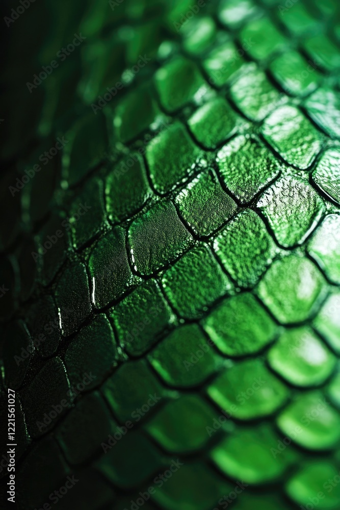 Poster a close-up shot of a green snake's skin with intricate patterns and scales