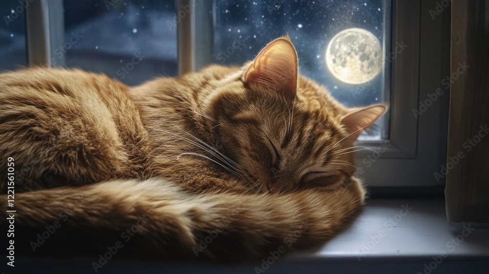 Poster a cat is resting on a window sill with sunlight streaming in