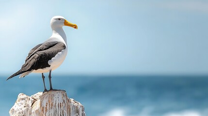 Coastal bird perched, ocean background, wildlife scene