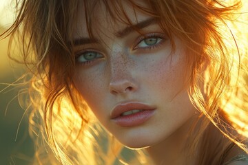 Close-up portrait of a woman with distinctive freckles on her face