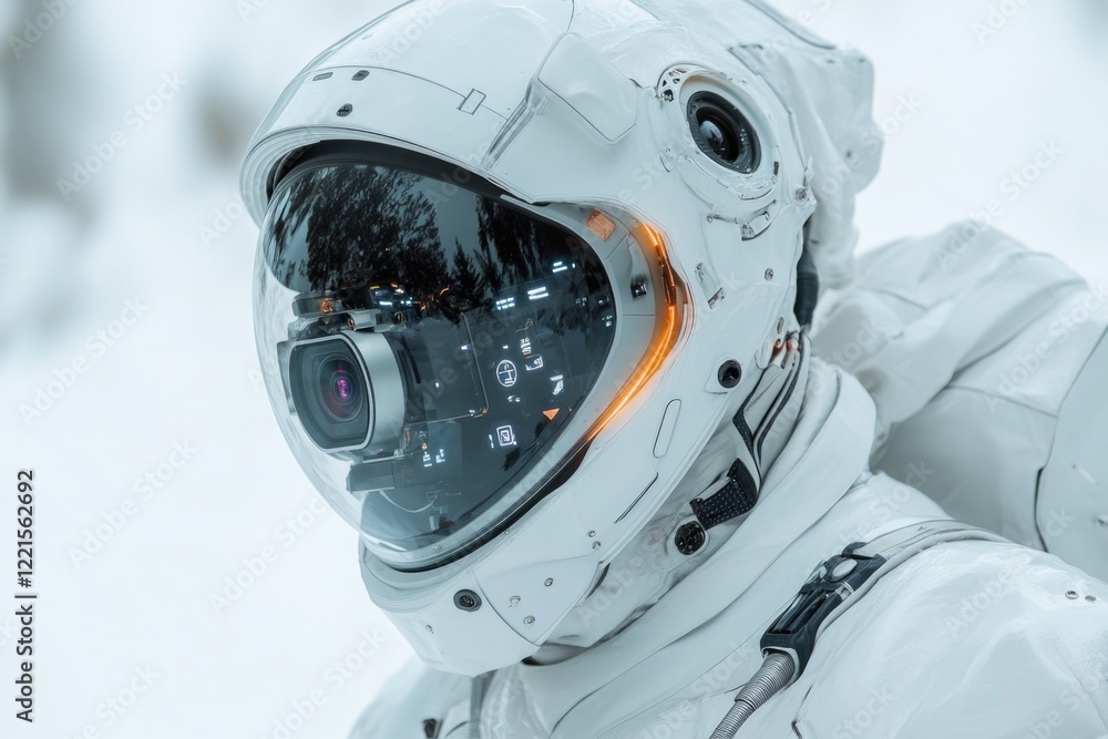 Wall mural astronaut taking photos in a spacesuit, great for sci-fi or space-related concepts