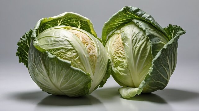 white green cabbage on white background, fresh organic, horizontal, studio photo
