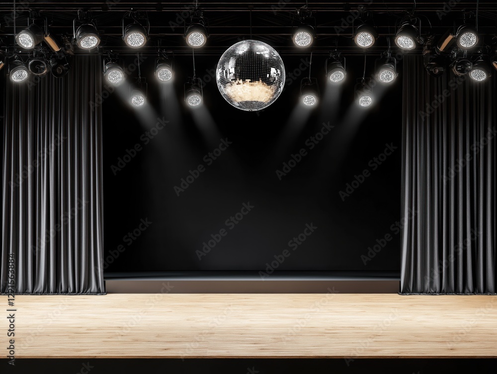 Poster this setting showcases an empty stage designed for various performances highlighted by a prominent d