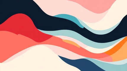 Colorful, abstract painting with a blue and red wave