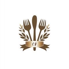 Fototapeta premium Restaurant logo design with cutlery and wheat. Possible use in marketing materials