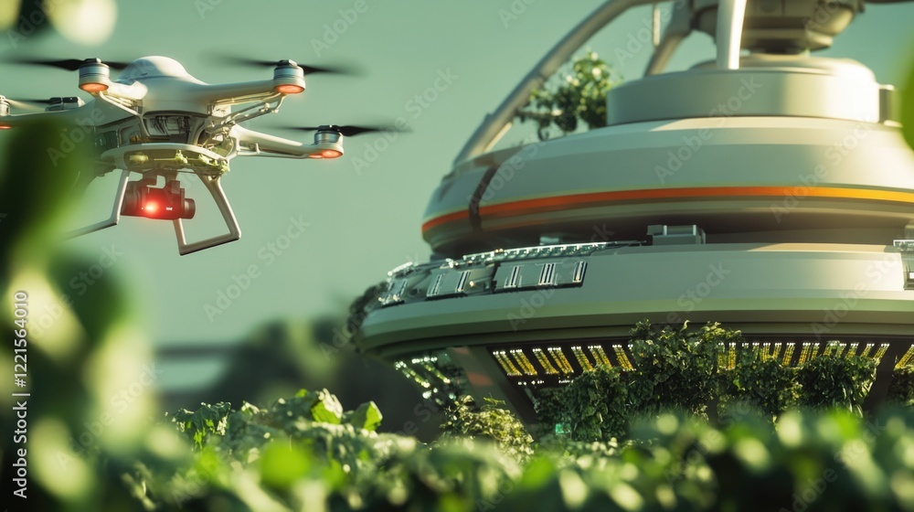 Poster aerial view of a drone flying above a lush green field with no obstacles or objects in sight