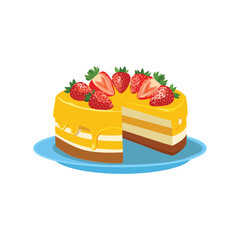 Birthday cake with strawberry on the top and mango cream.