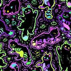 Cute bright horror cats. Seamless illustration