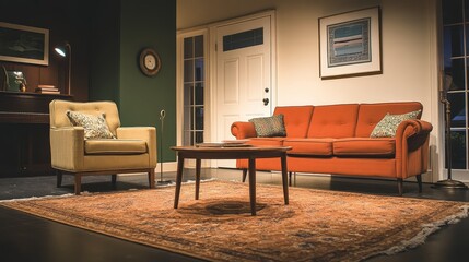 Modern Living Room Setting With Warm Lighting and Minimalist Furniture Featured in a Contemporary Design Space